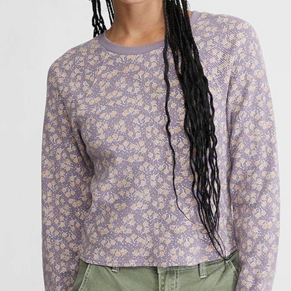 NWT $32 PACSUN purple long sleeve floral waffle long sleeve size S